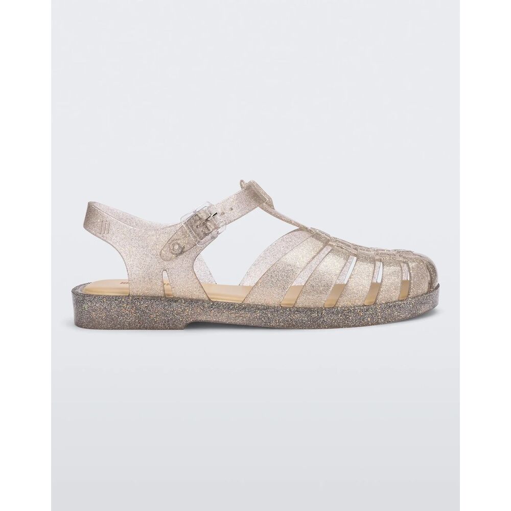 Melissa Possession Jelly Sandals Size 8 Beige Silver Glitter Size 37